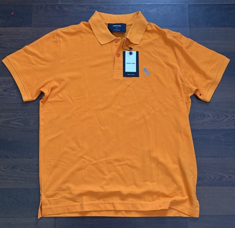 Jared Lang Dinosaur Short Sleeve Orange Polo Shirt Men's L Embroidered EUC